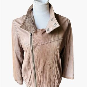 Ever New Tan Leather Moto Jacket Asymmetrical Zipper